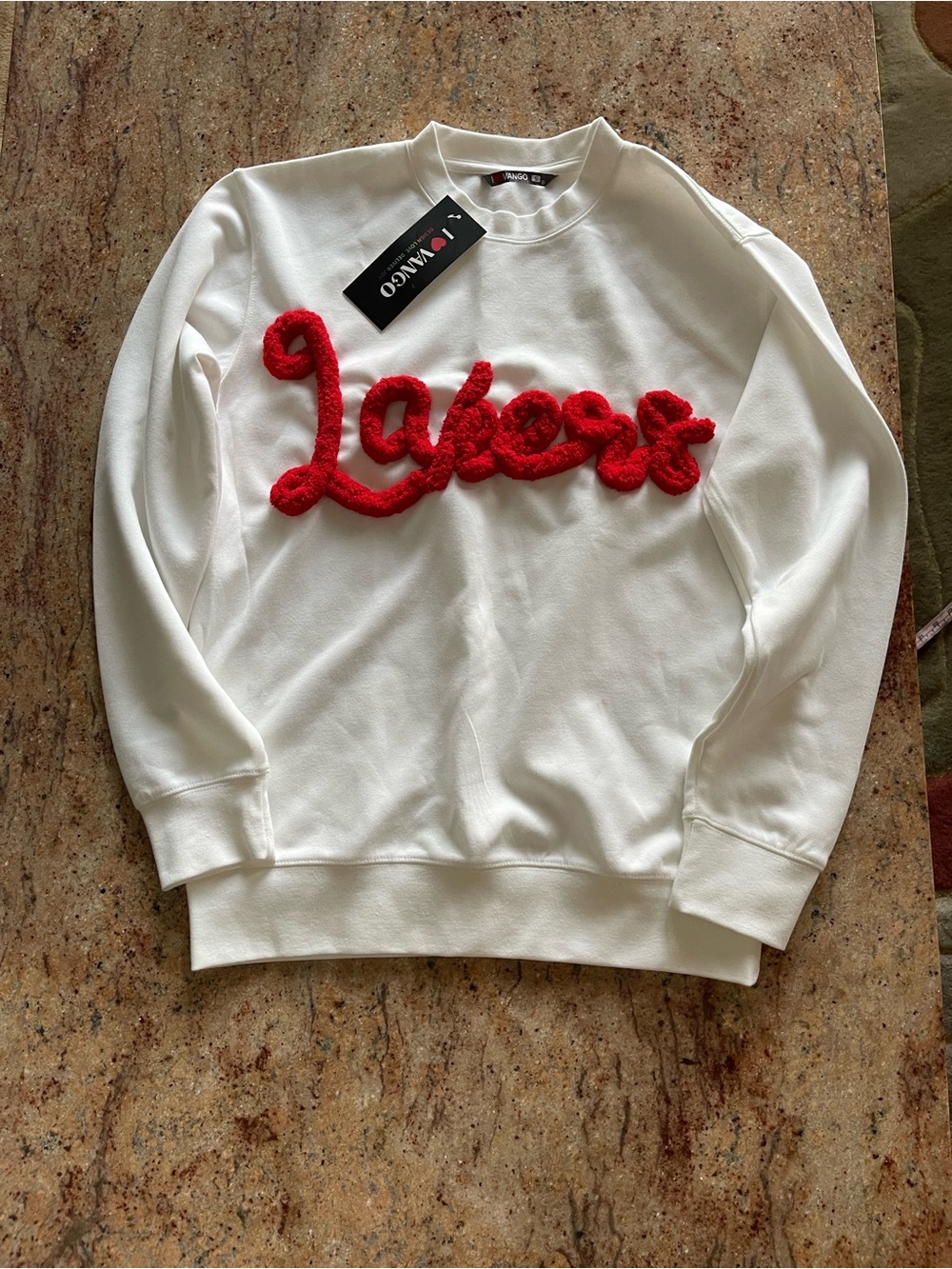 NWT Vango Los Angeles Lakers Chenille Script Crewneck Sweatshirt - Size small